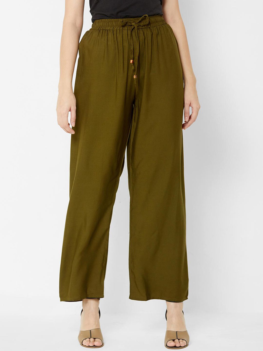 ZOLA Women Olive Straight Fit Parallel Trousers Price in India