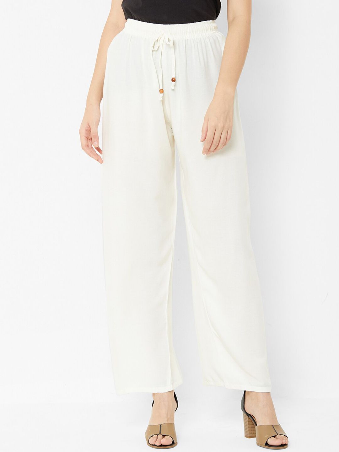 ZOLA Women Off White Straight Fit Parallel Trousers Price in India