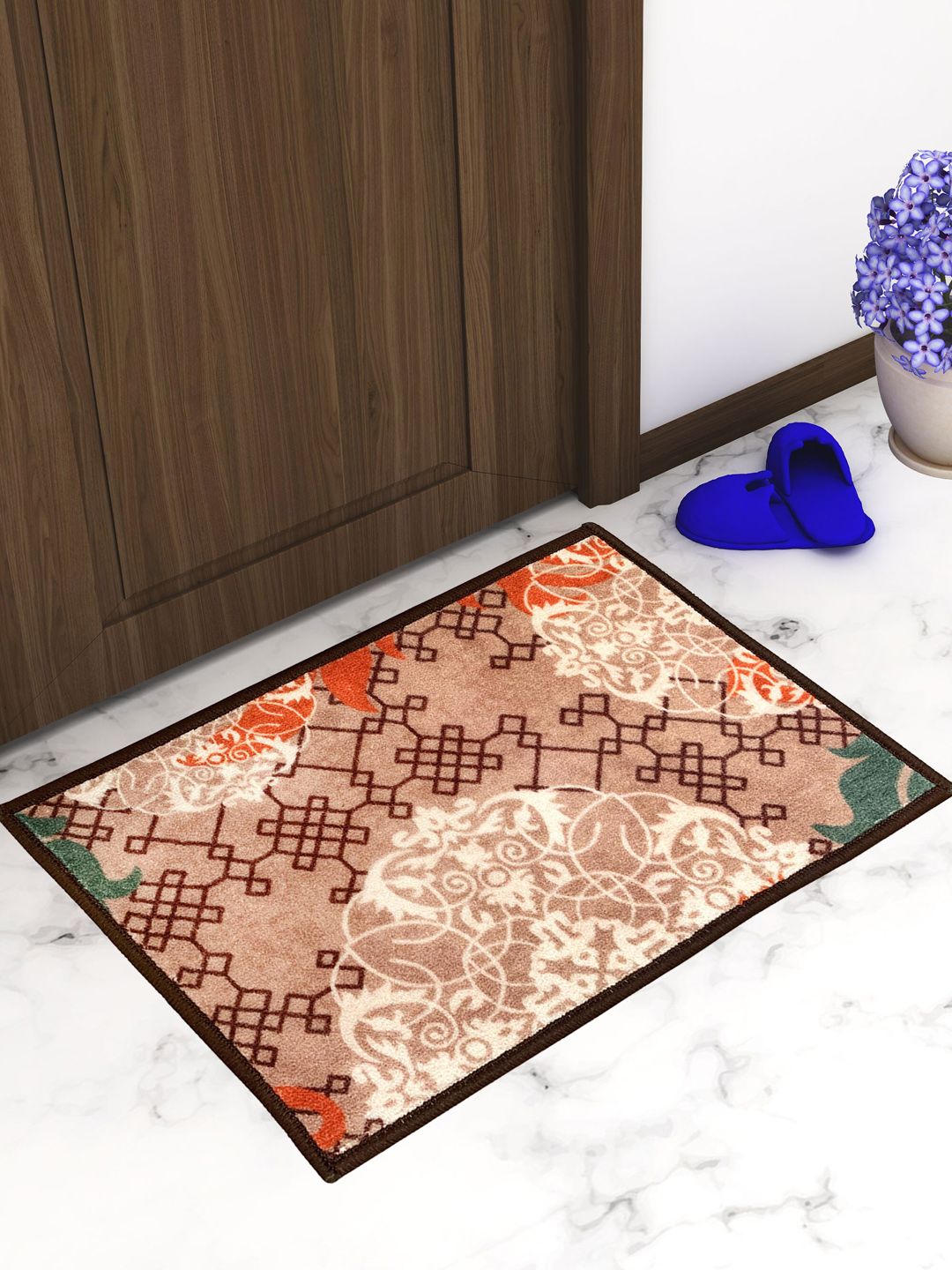 Athom Trendz Set Of 3 Beige & Off-White Printed Anti-Skid Doormats Price in India