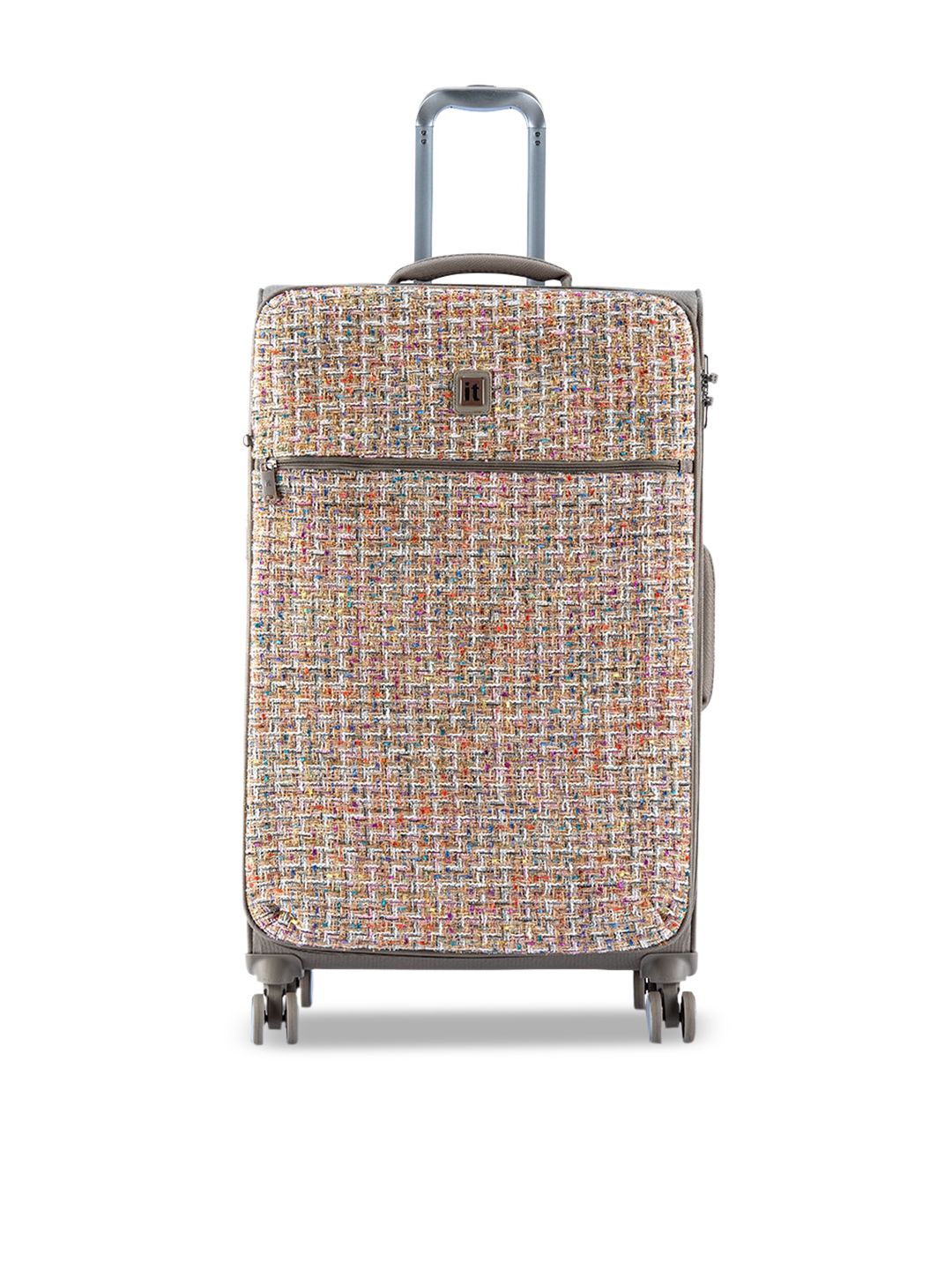 IT luggage Grey Textured Soft-Sided Expandable Large Trolley Bag Price in India
