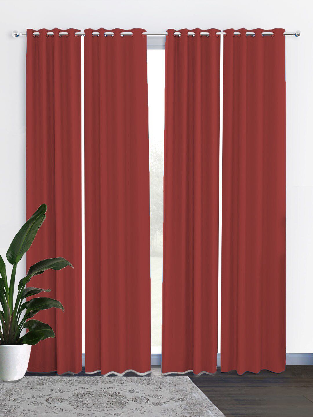 HOUZZCODE Maroon Set of 4 Black Out Long Door Curtain Price in India