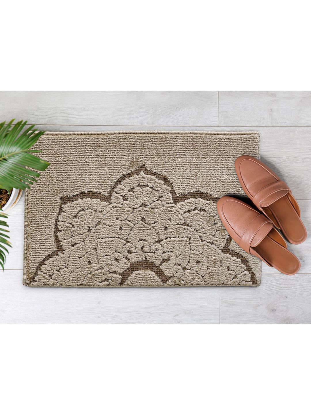 Saral Home Beige Printed Rectangular Anti-Skid Doormat Price in India
