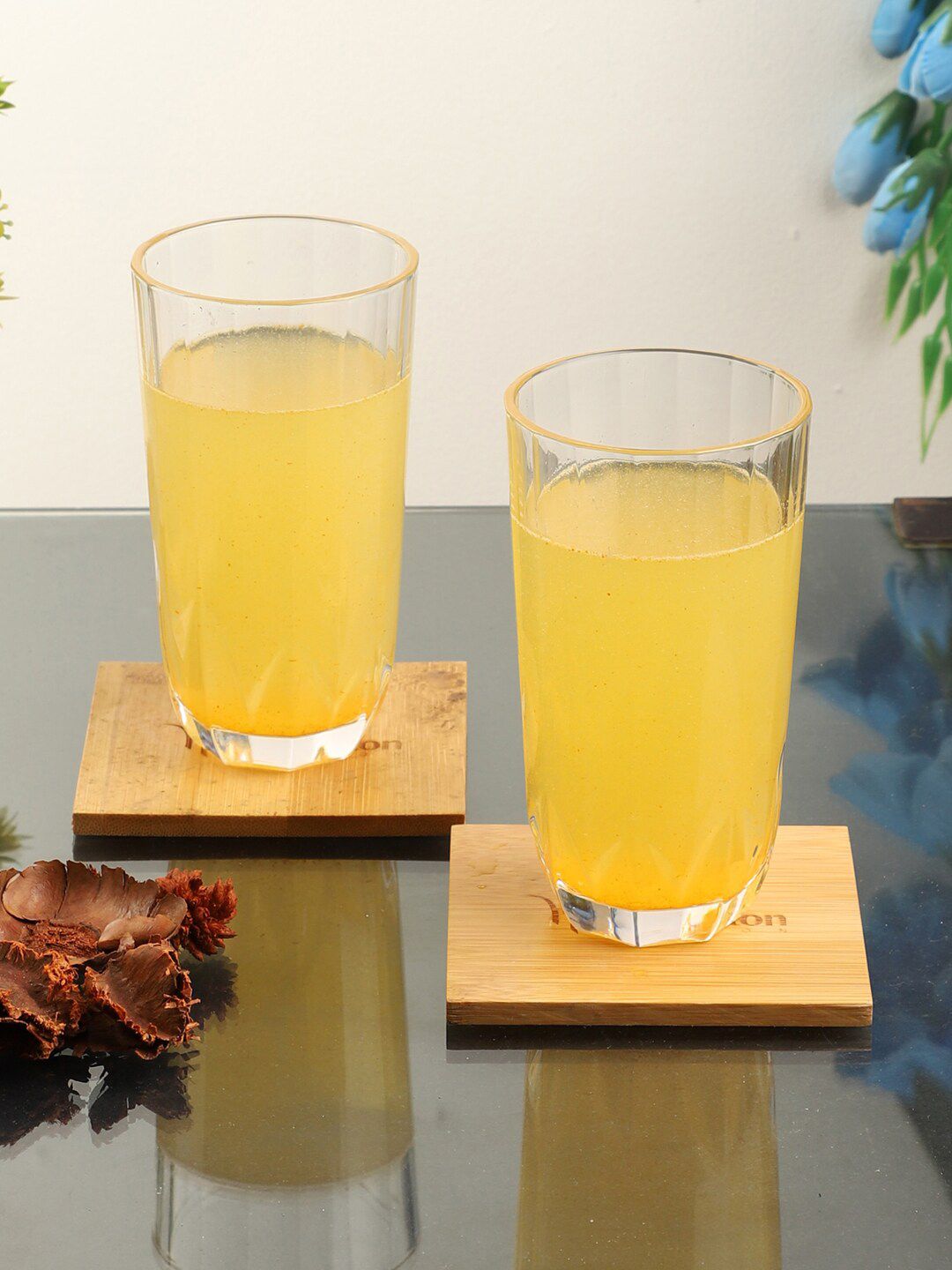 ceradeco Set Of 6 Transparent Lotus Cut Water Or Juice Glass 300 Ml Price in India