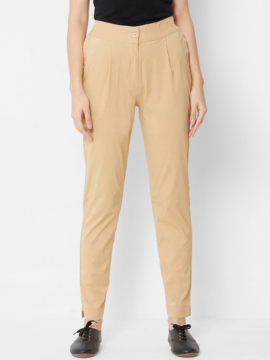 ZOLA Women Beige Straight Fit Regular Trousers Price in India