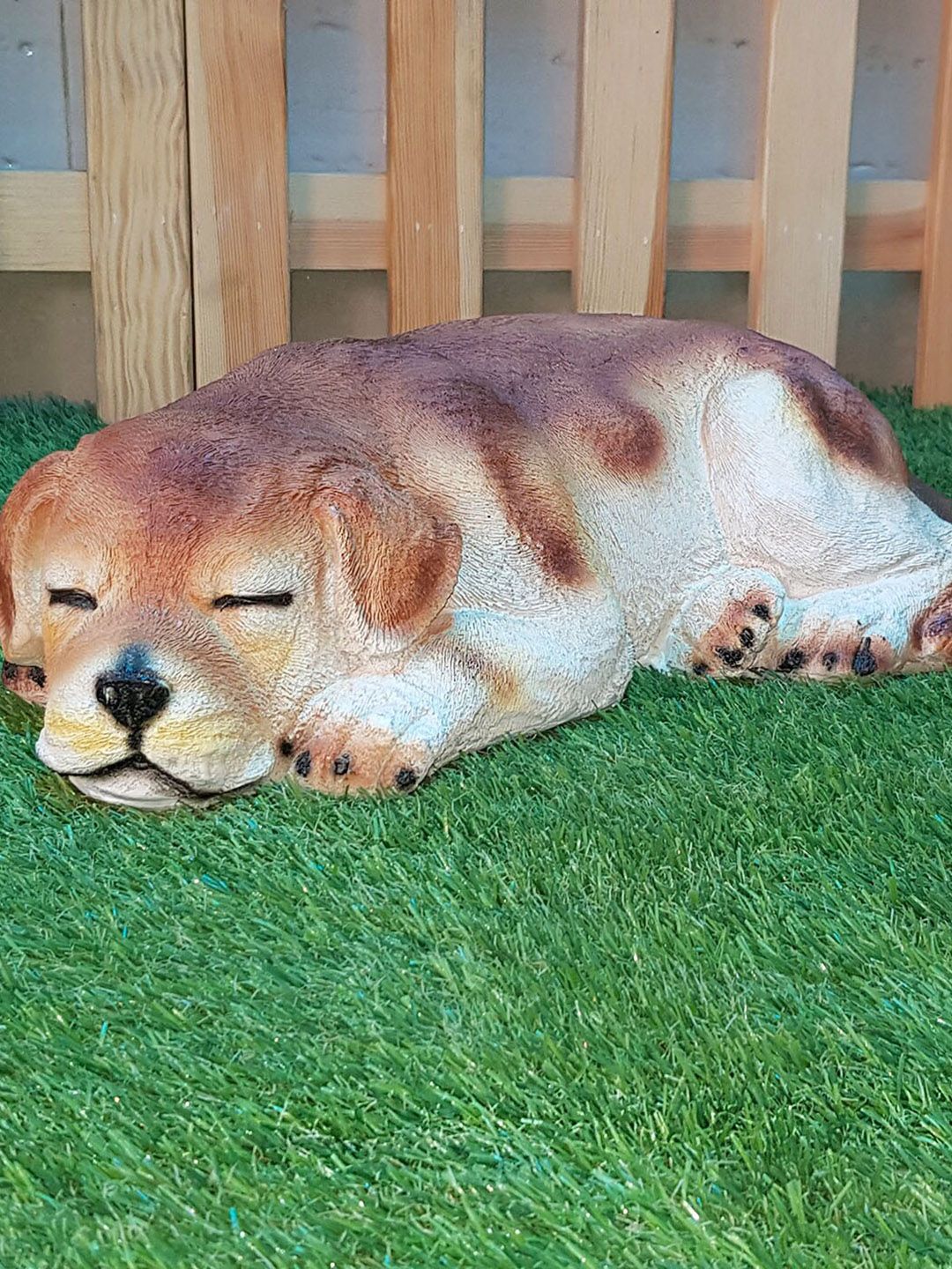 Wonderland Brown & Beige Sleeping Dog Resin Garden Accessory Price in India