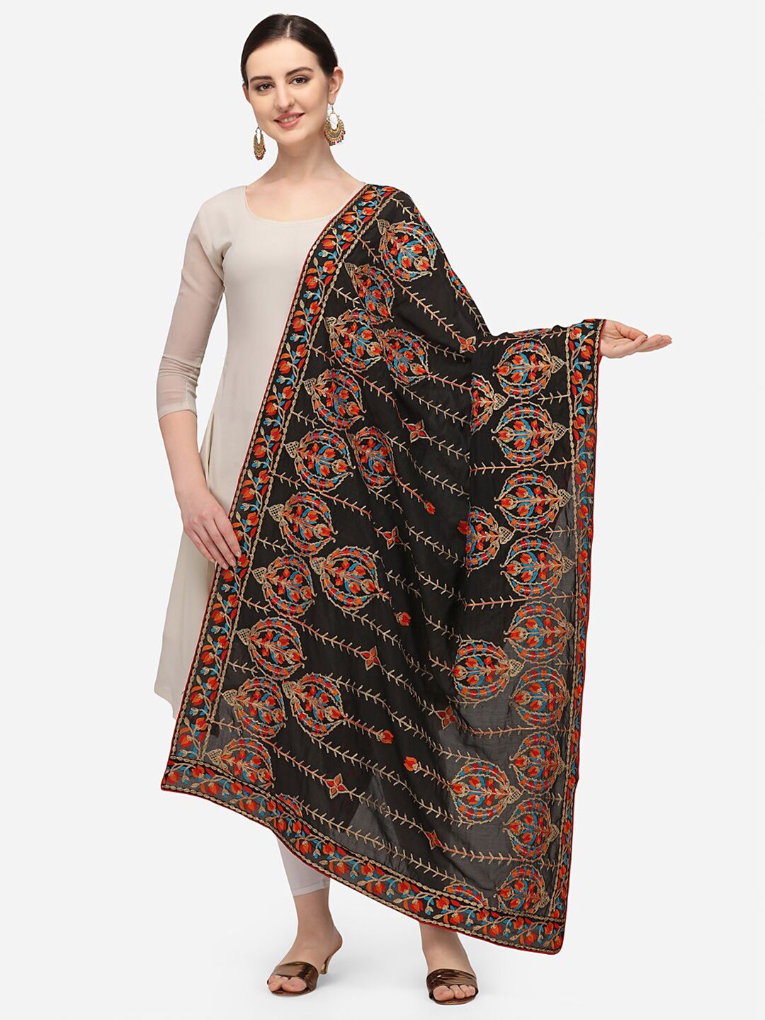 VASTRANAND Black & Red Ethnic Motifs Embroidered Dupatta with Thread Work Price in India