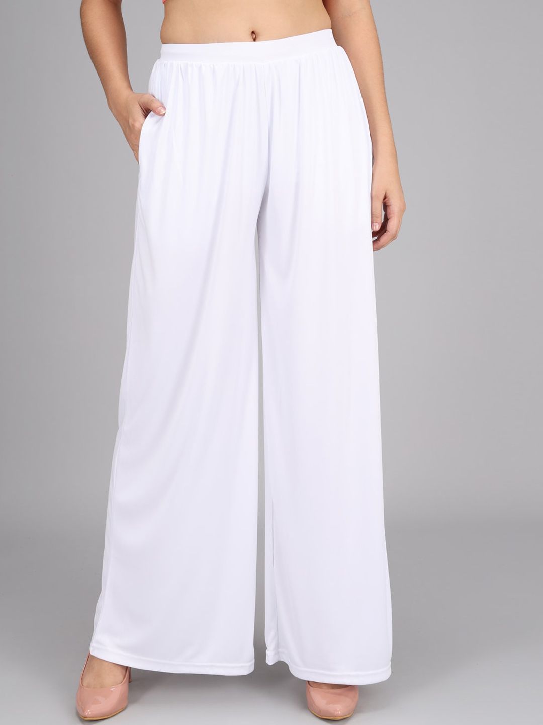 Kotty Women White Flared High-Rise Parallel Trousers Price in India