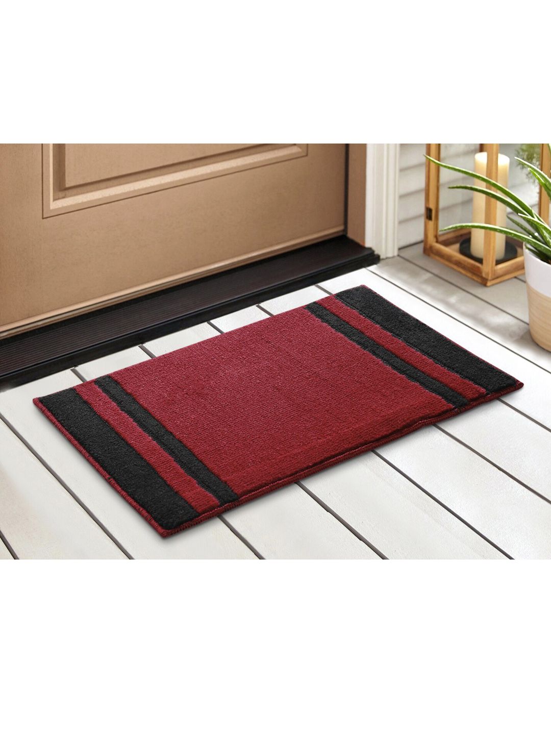 Saral Home Maroon & Black Printed Cotton Anti-Skid Doormats Price in India