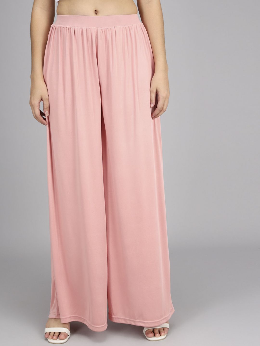Kotty Women Pink Flared High-Rise Pleated Trousers Price in India