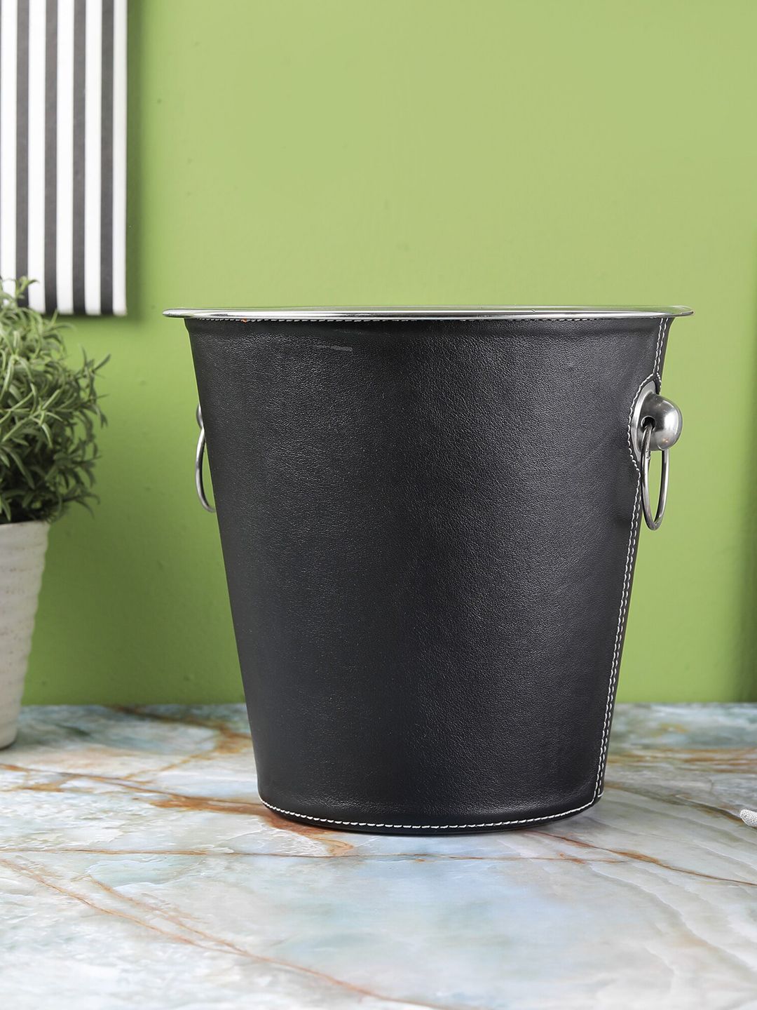 The Decor Mart Black Textured Faux Leather Ice Bucket Price in India