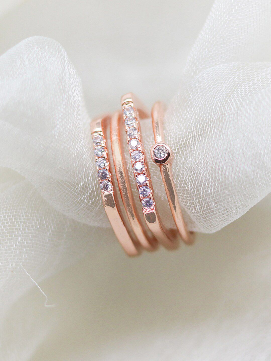 JOKER & WITCH Rose Gold-Toned & White Stone-Studded Finger Ring Price in India