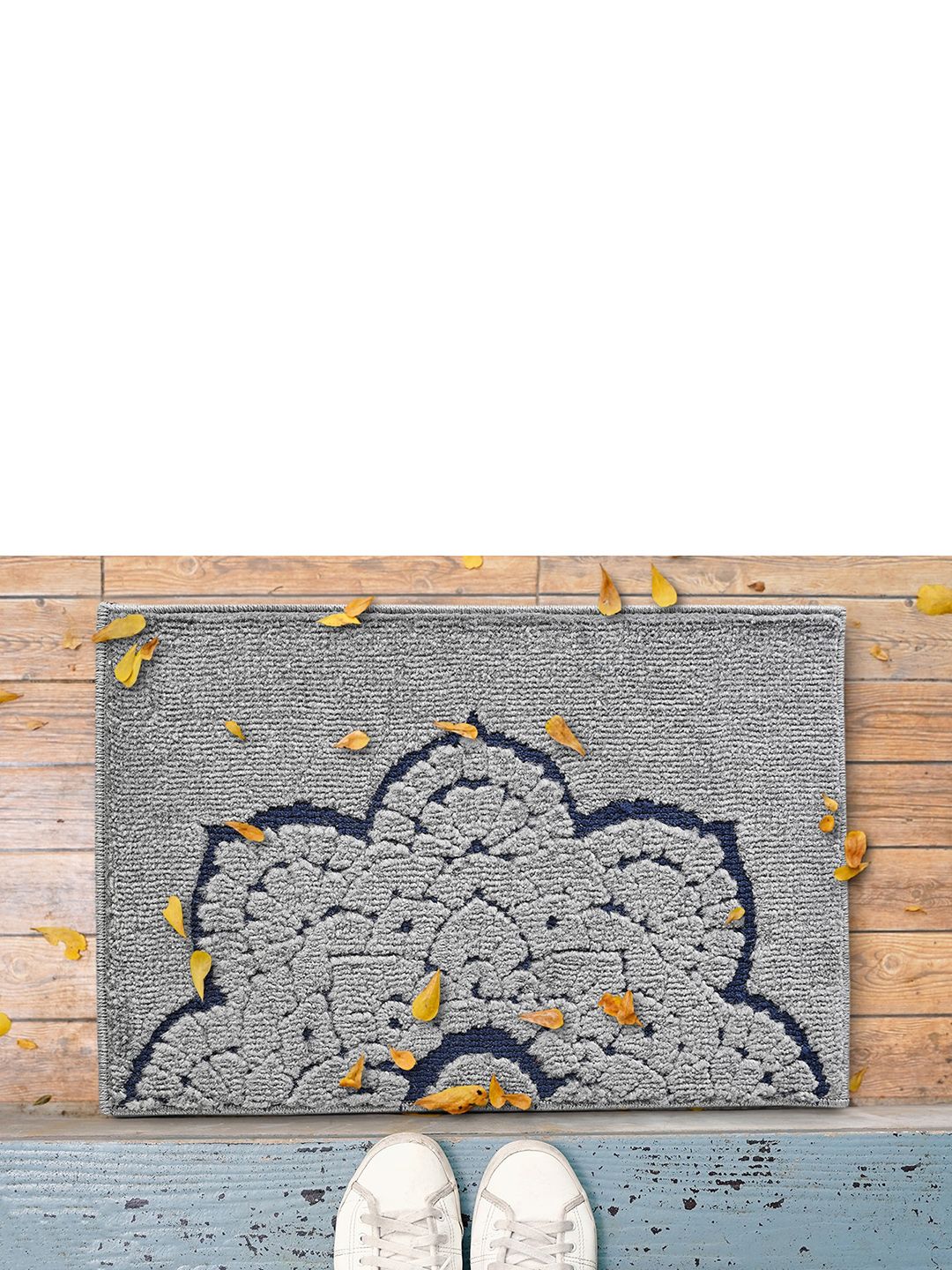 Saral Home Grey & Blue Printed Anti-Skid Cotton Doormat Price in India