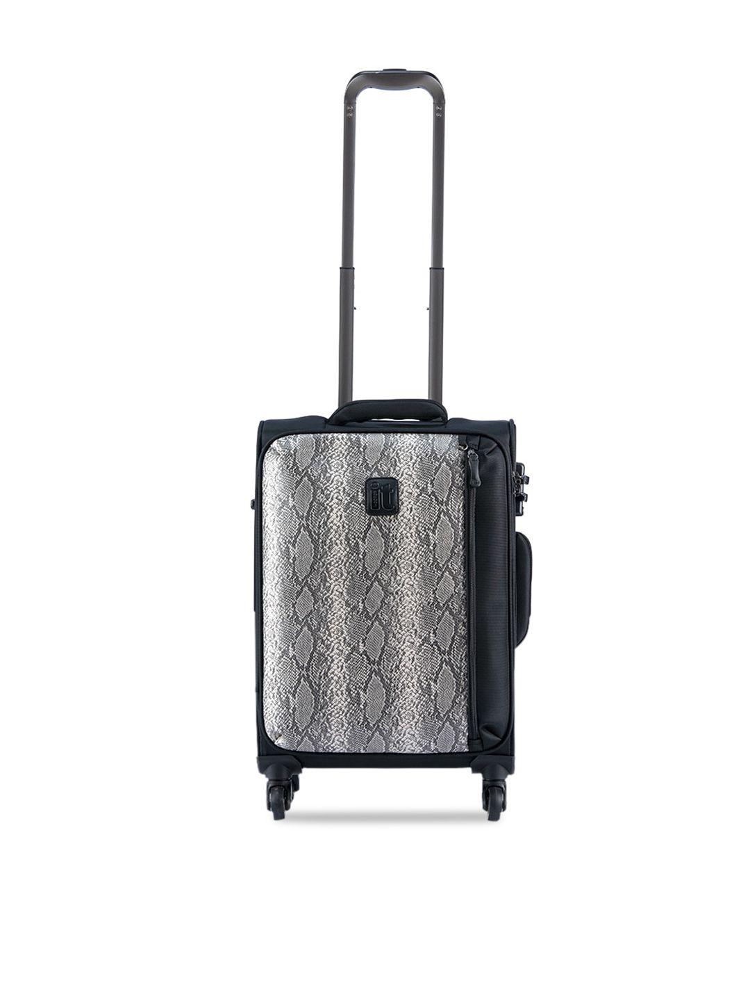 IT luggage Black & Grey Printed Soft-Sided Cabin Trolley Suitcase Price in India
