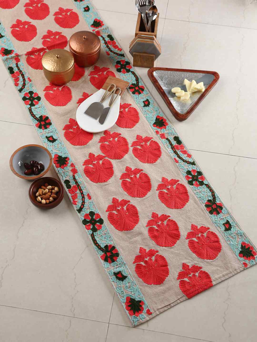 Moghul Design Off-White & Red Embroidery Table Runner Price in India