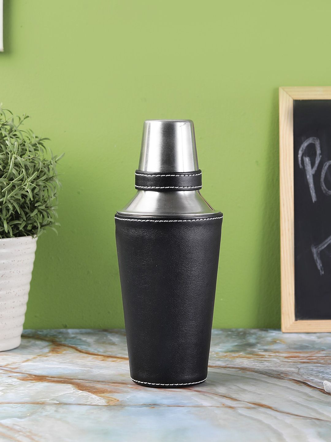 The Decor Mart Black & Silver-Toned Solid Cocktail Shaker Price in India
