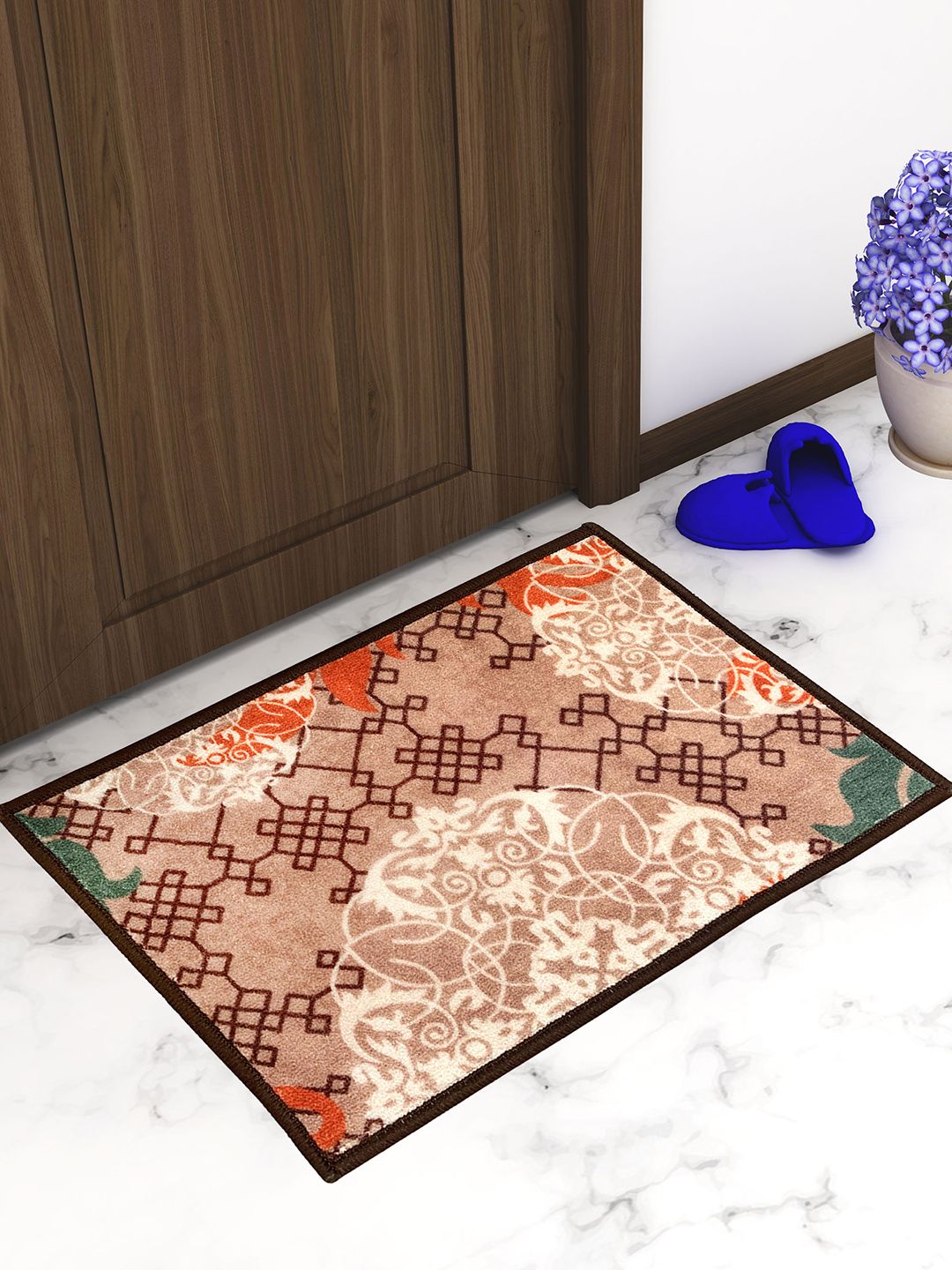 Athom Trendz Set Of 2 Beige & Maroon Printed Premium Anti-Skid Doormats Price in India