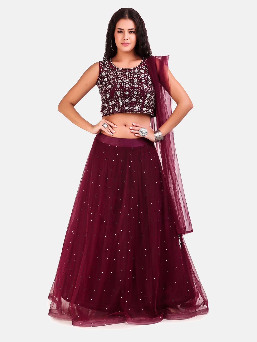 Grancy Maroon Embellished Sequinned Ready to Wear Lehenga & Blouse With Dupatta