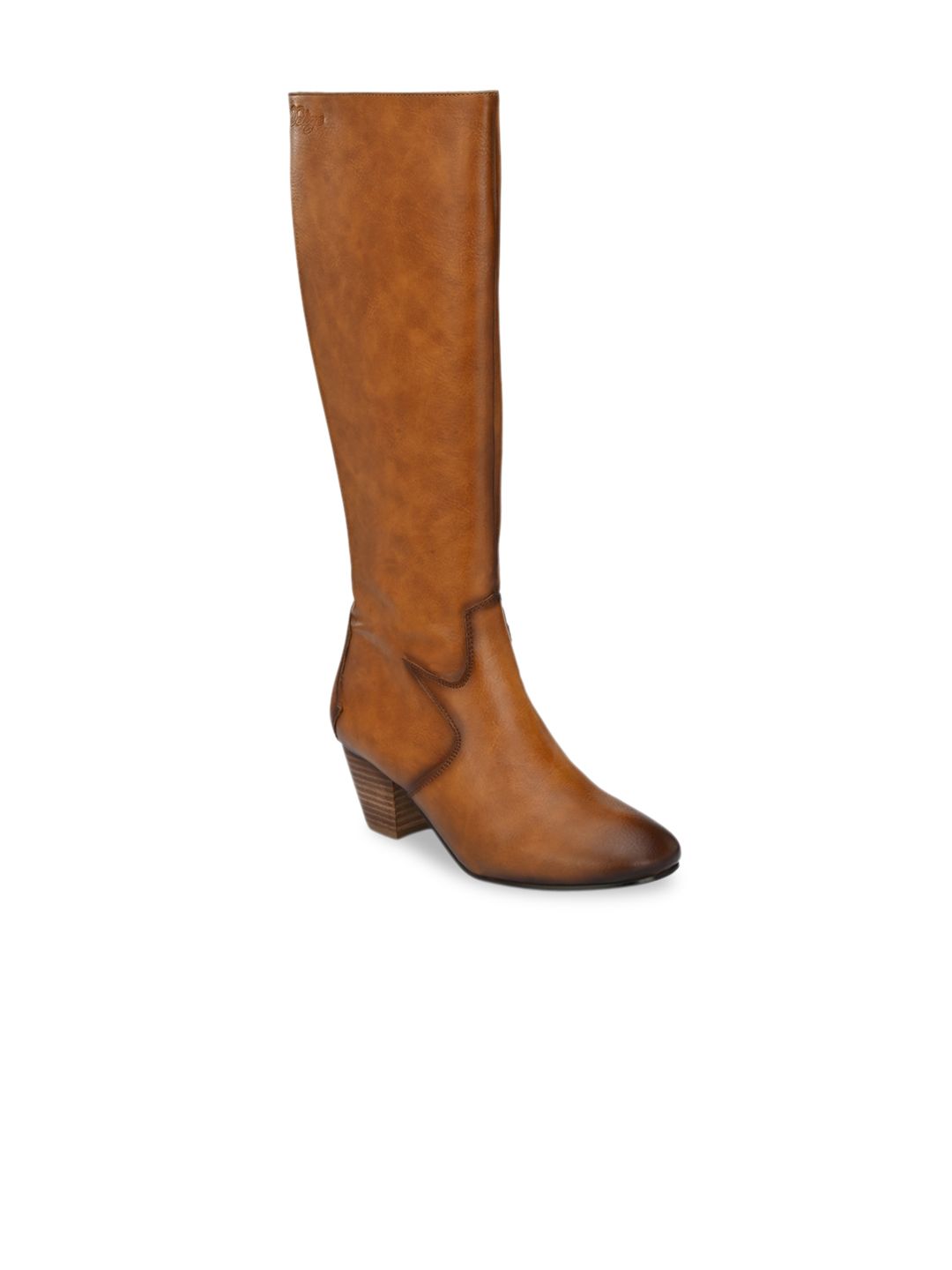 Delize Tan Block Heeled Boots Price in India