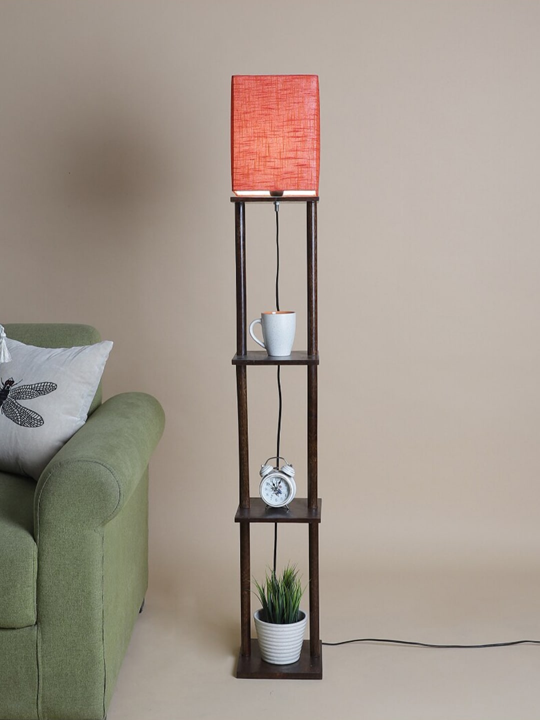 SANDED EDGE Red & Brown Contemporary Shelf Lamp with Shade Price in India