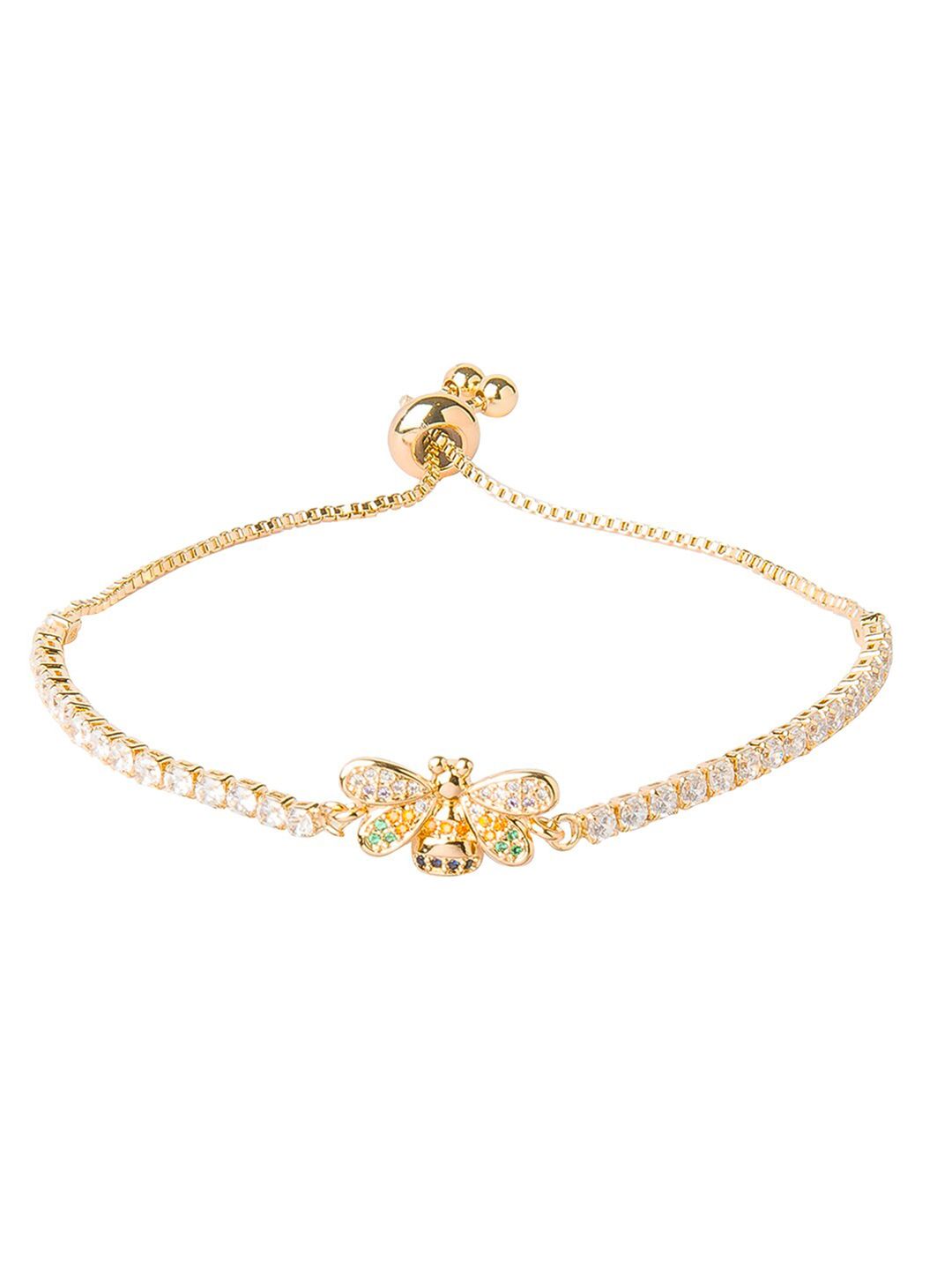 Moon Dust Women Gold-Toned Brass American Diamond Gold-Plated Charm Bracelet Price in India