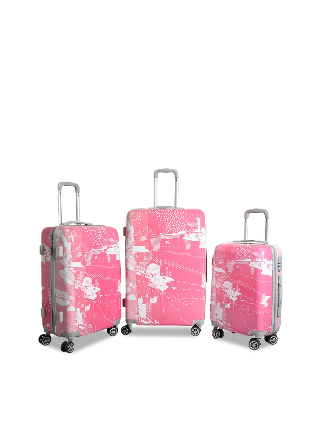 Polo Class Pink & White Set of 3 Hard Luggage Trolley Bags Price in India