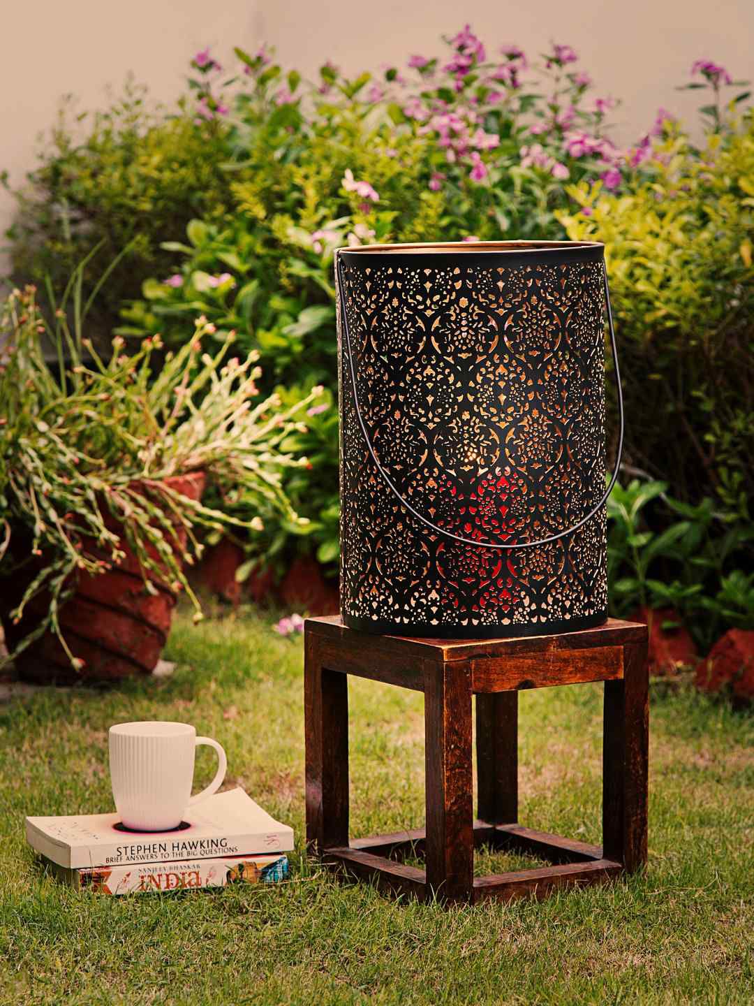 Amoliconcepts Black Textured Contemporary Table Lantern Price in India