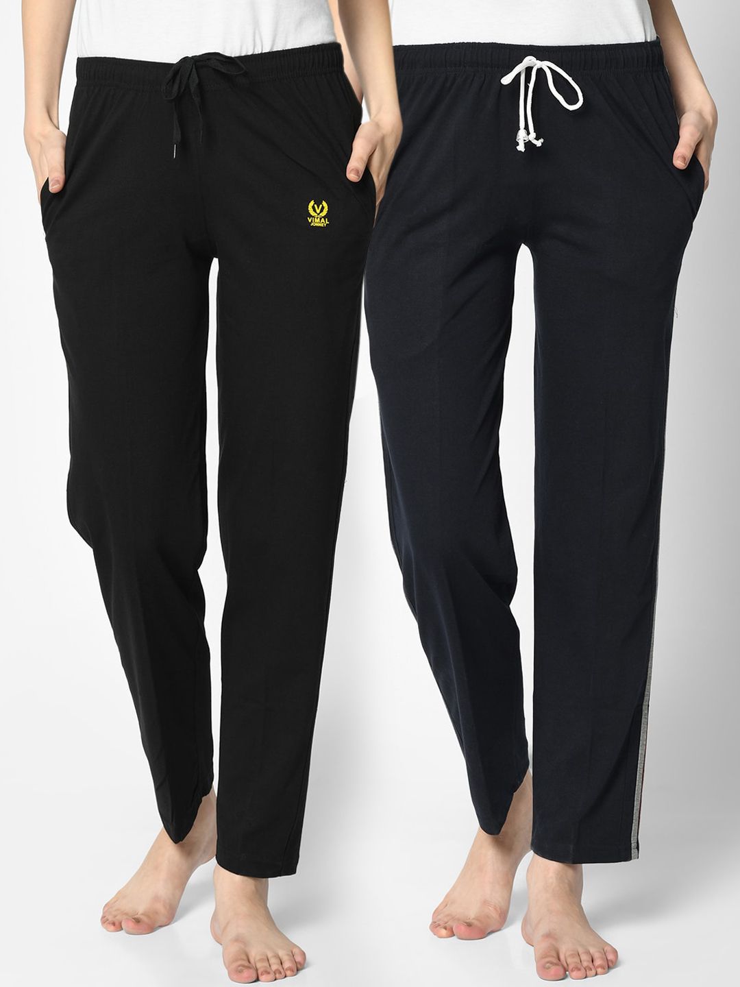 VIMAL JONNEY Women Pack Of 2 Navy Blue Solid Lounge Pants Price in India