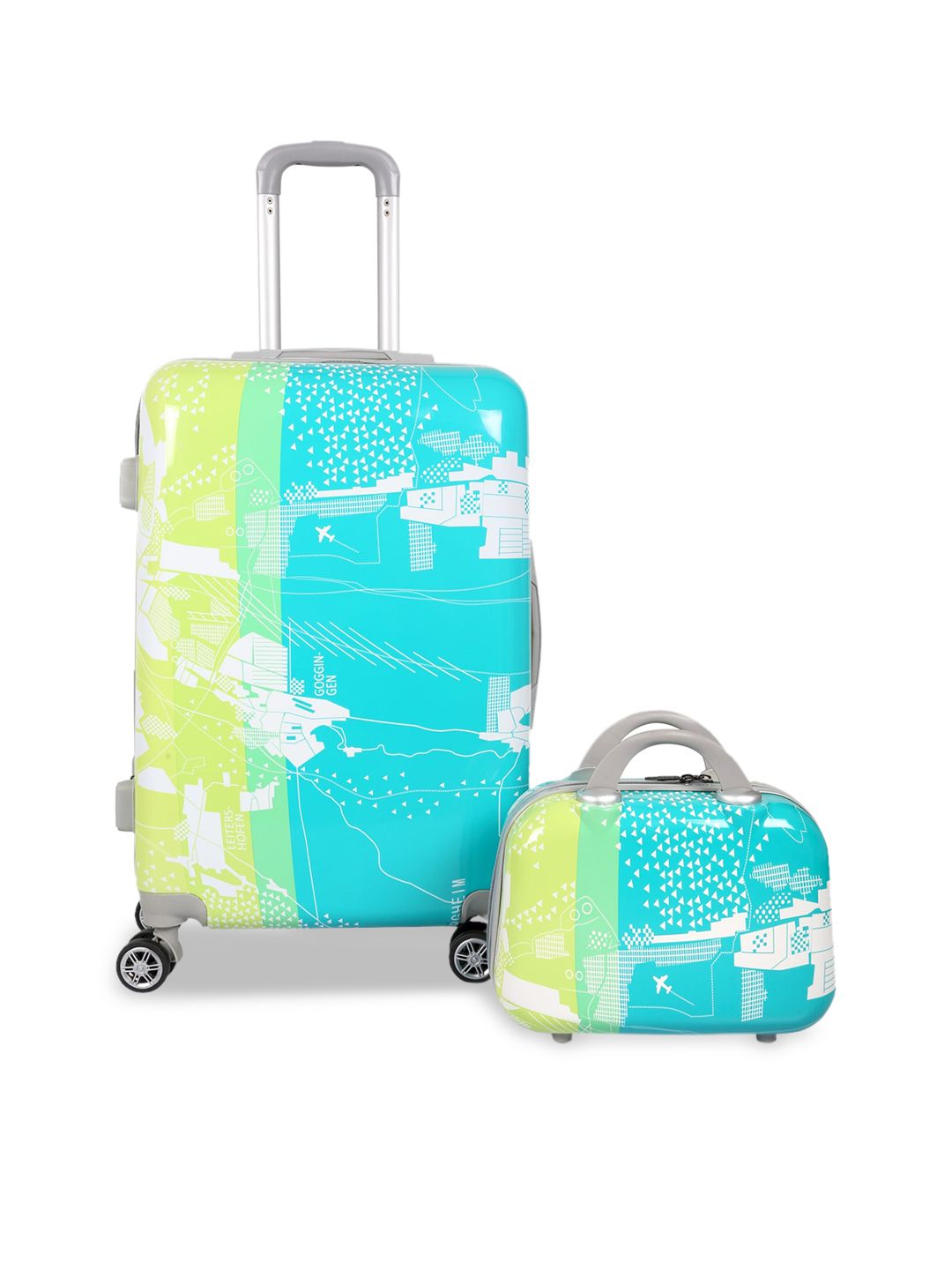 Polo Class Unisex Green & Turquoise Blue Printed Trolley Bag & Vanity Bag Set Price in India