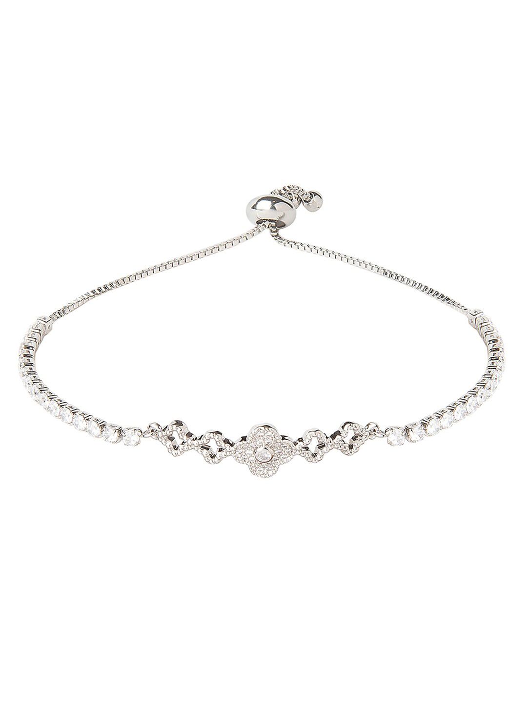 Moon Dust Women Silver-Toned Brass American Diamond Silver-Plated Charm Bracelet Price in India
