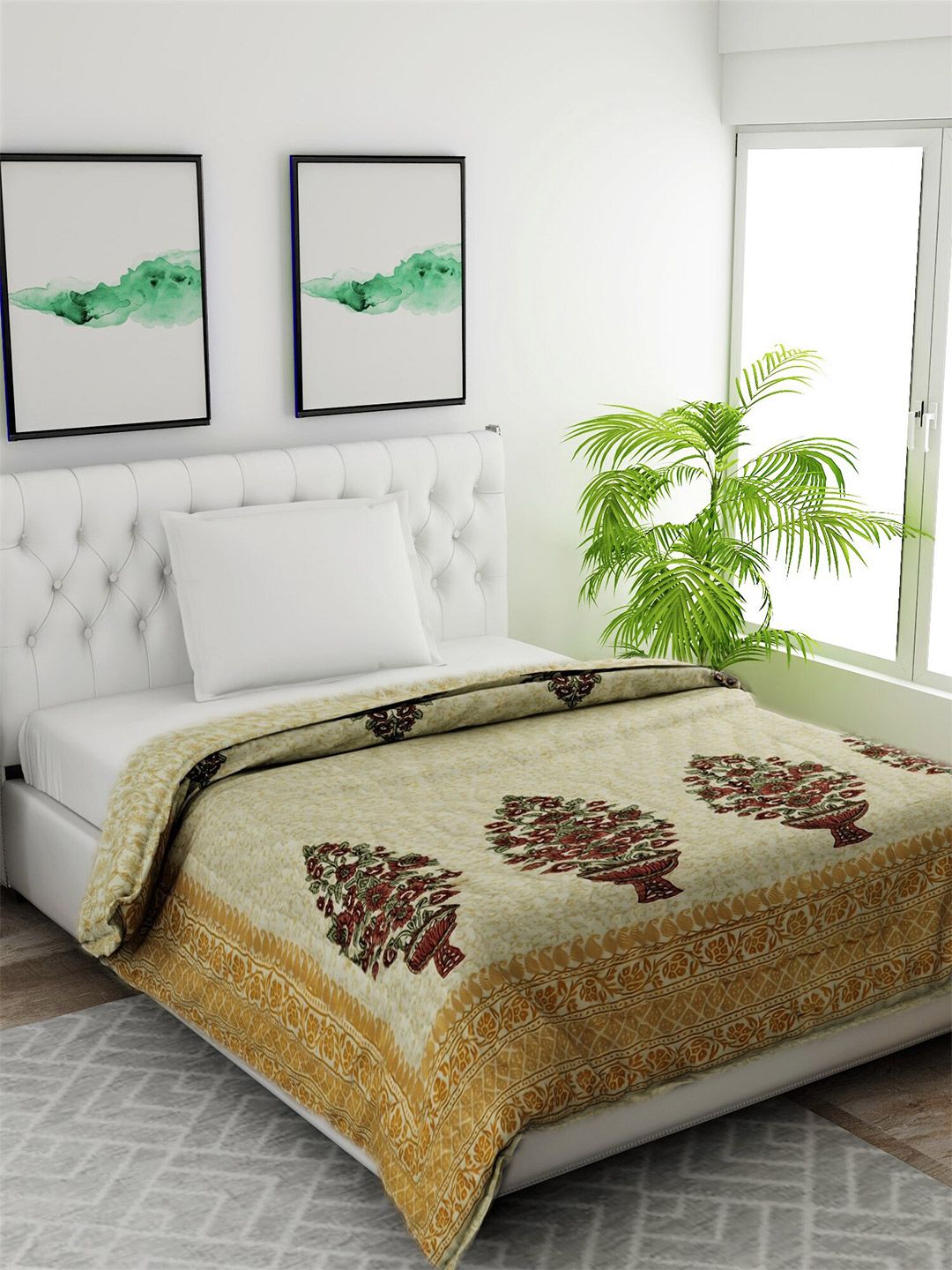 Salona Bichona Yellow & Grey Mild Winter 120 GSM Single Bed Quilt Price in India