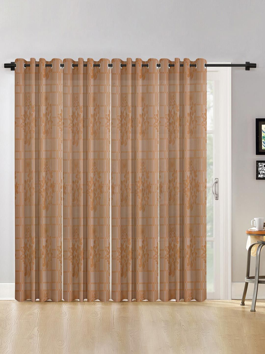 HOSTA HOMES Brown Set of 4 Floral Long Door Curtains Price in India