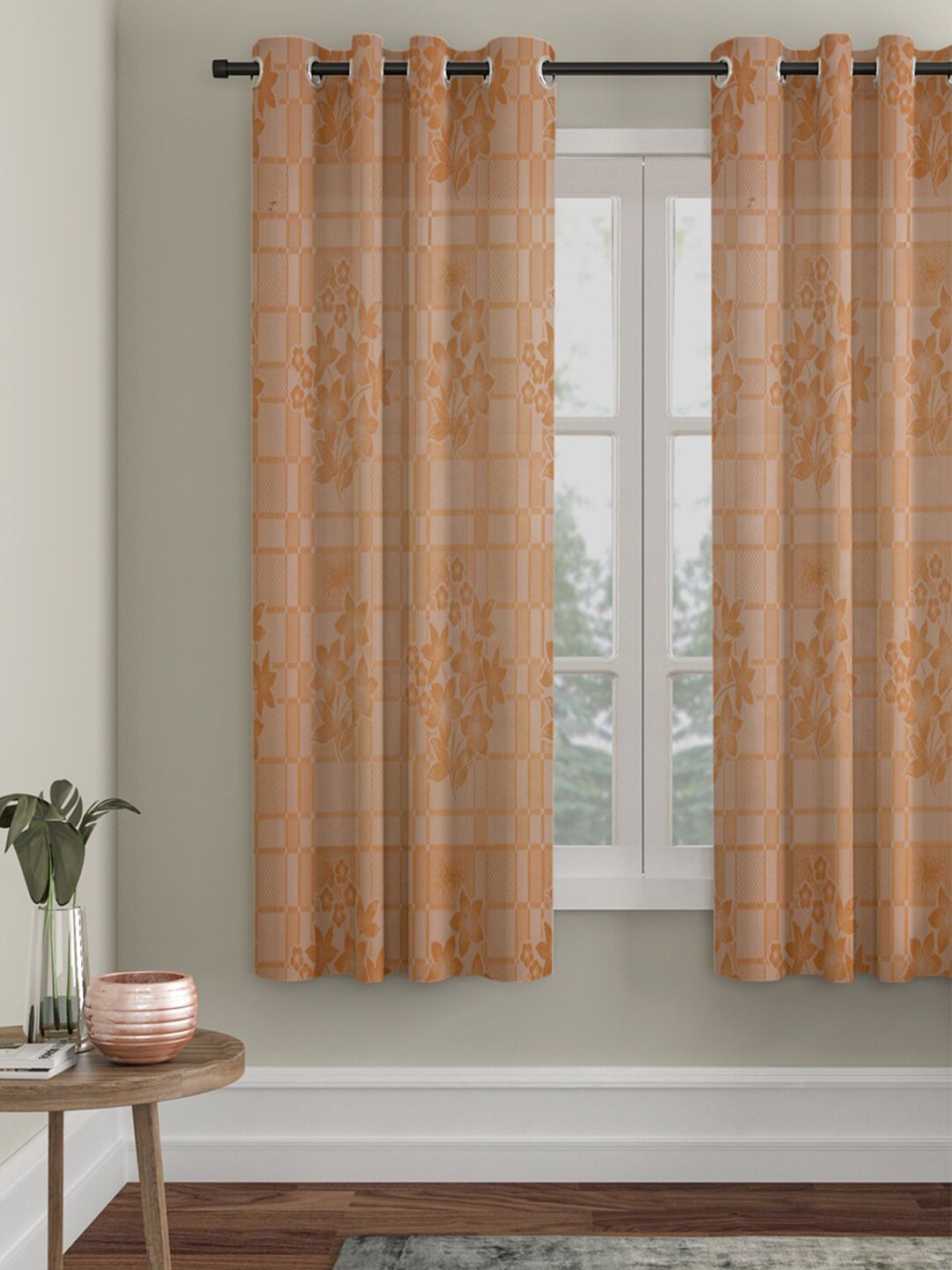 HOSTA HOMES Brown & Cream-Coloured Floral Window Curtain Price in India