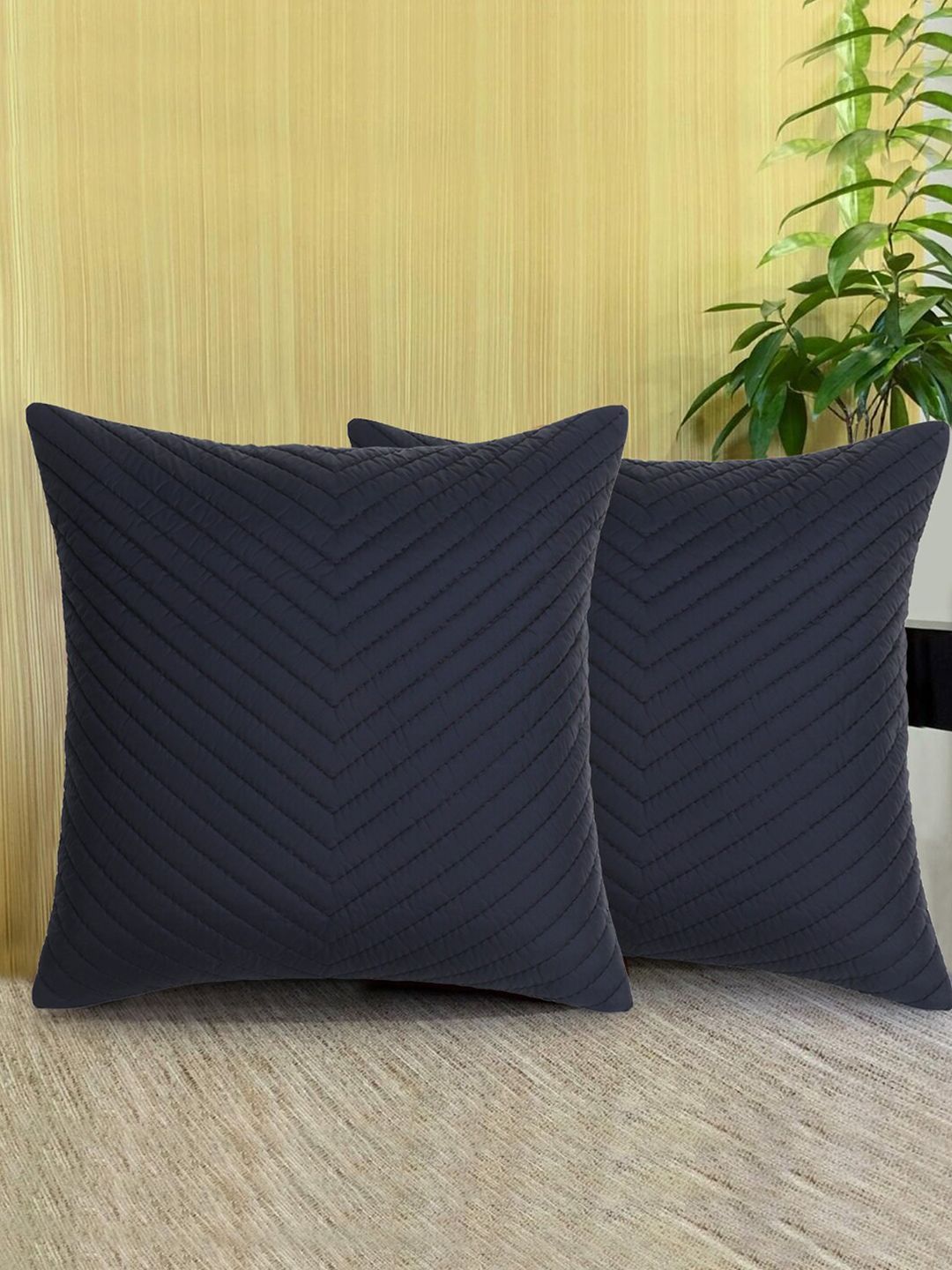 Mezposh Navy Blue Set of 2 Geometric Square Cushion Covers Price in India