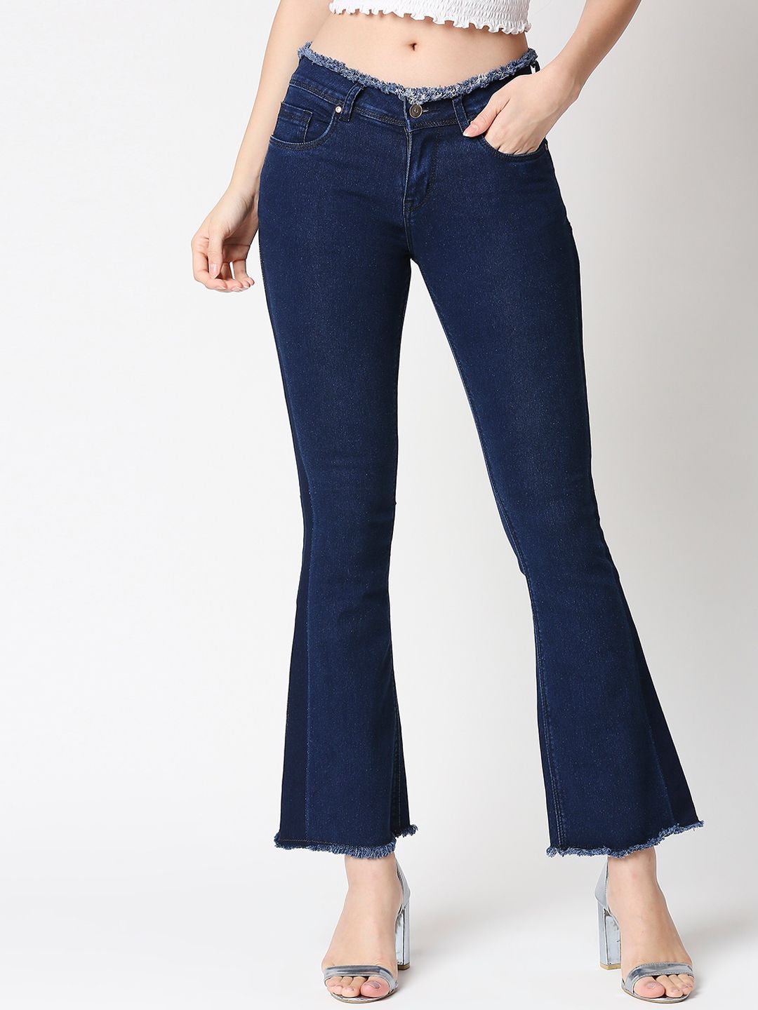 High Star Women Blue Bootcut Frayed Hems Stretchable Jeans Price in India