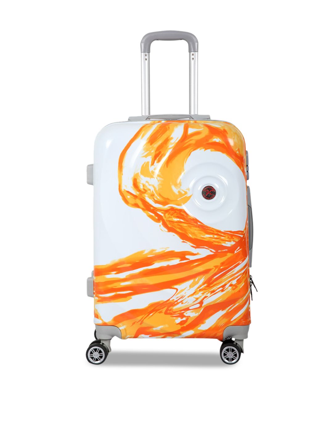 Polo Class Orange & White Printed Hard Sided Cabin 360 Degree Rotation Trolley Suitcase Price in India