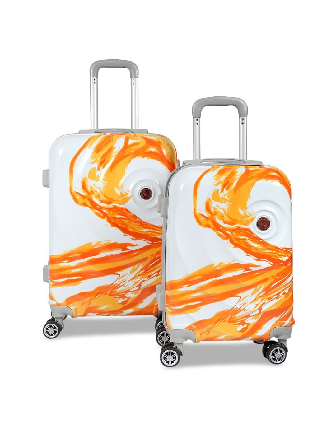 Polo Class Orange & White Set of 2 Printed Hard Case 360 Degree Rotation Trolley Suitcases Price in India