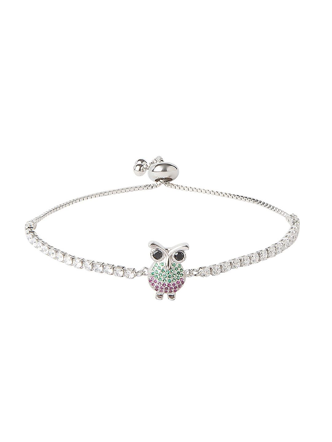 Moon Dust Women Silver-Plated & Green Brass CZ Studded Charm Bracelet Price in India