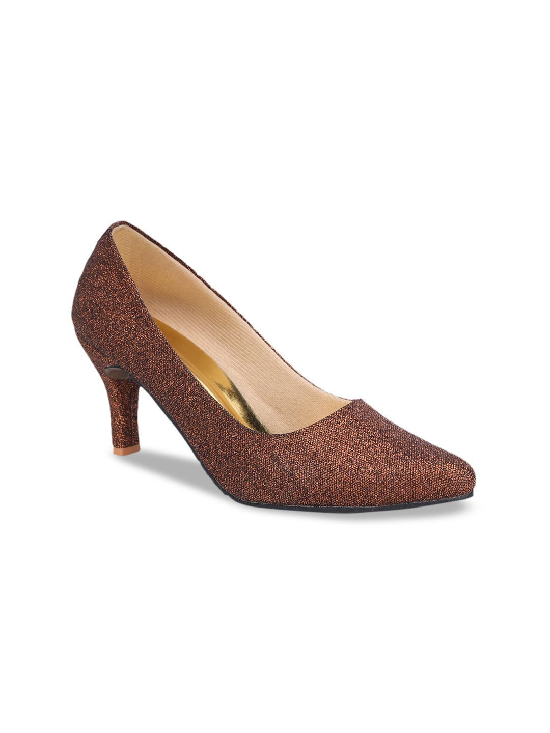 LONDON STEPS Copper-Toned Textured Kitten Pumps Price in India