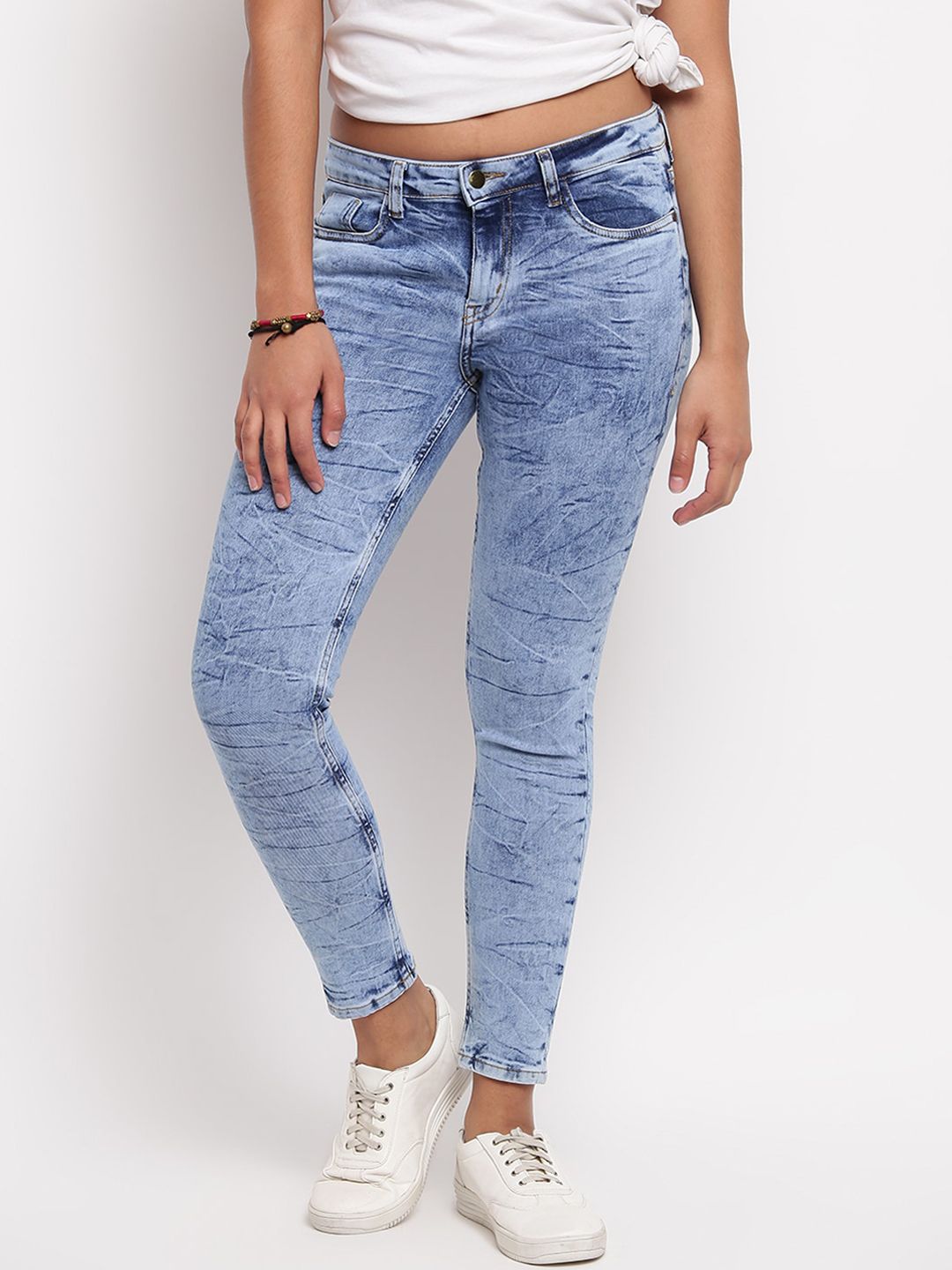 TALES & STORIES Women Blue Skinny Fit Heavy Fade Washed Stretchable Jeans