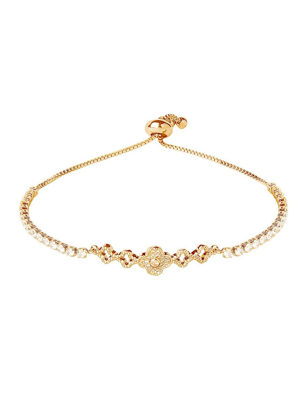 Moon Dust Women Gold-Toned Brass Cubic Zirconia Flower Charm Bracelet Price in India
