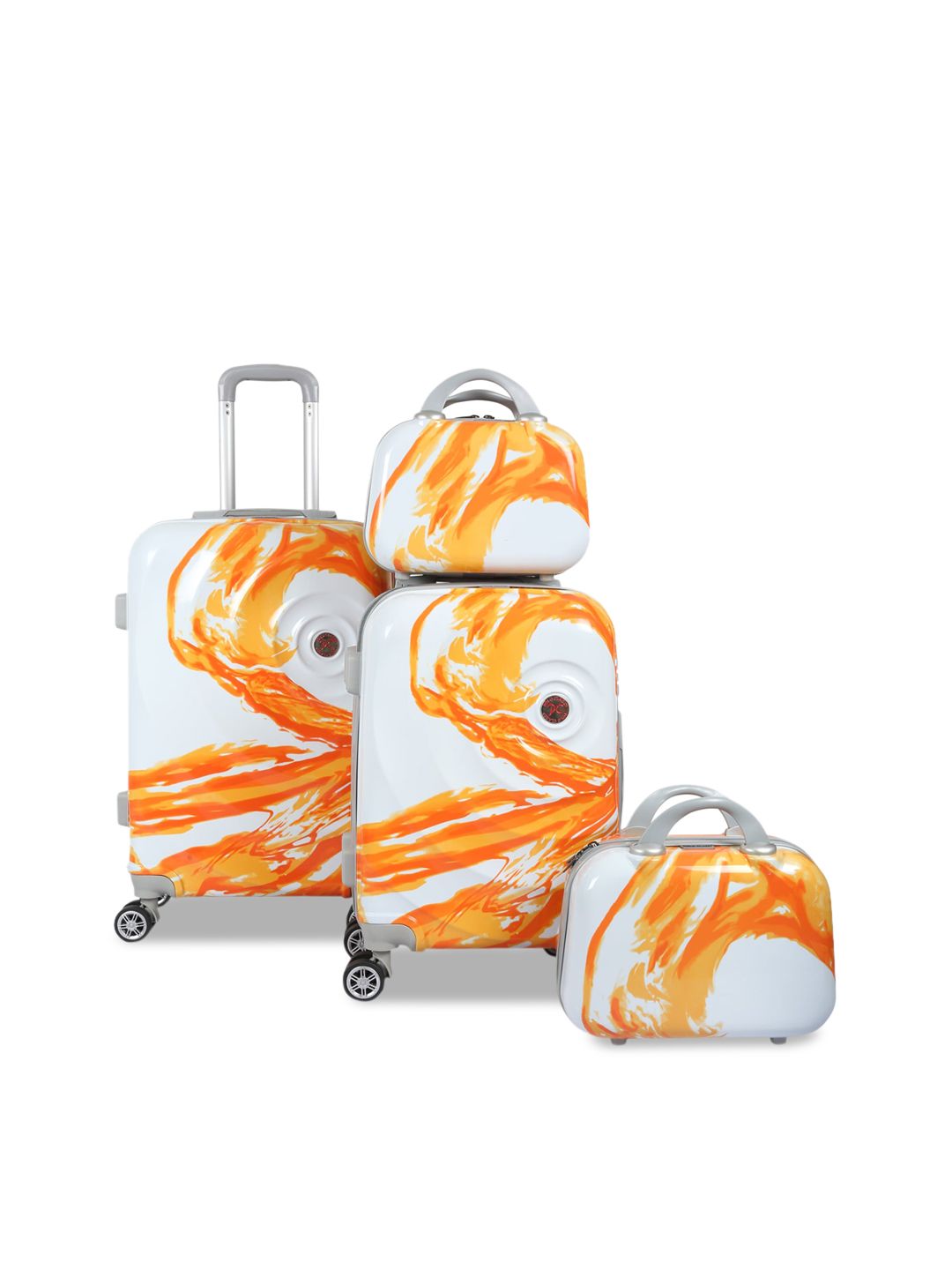 Polo Class Unisex Set Of 4 Orange & White Printed Trolley & Vanity Bags Price in India