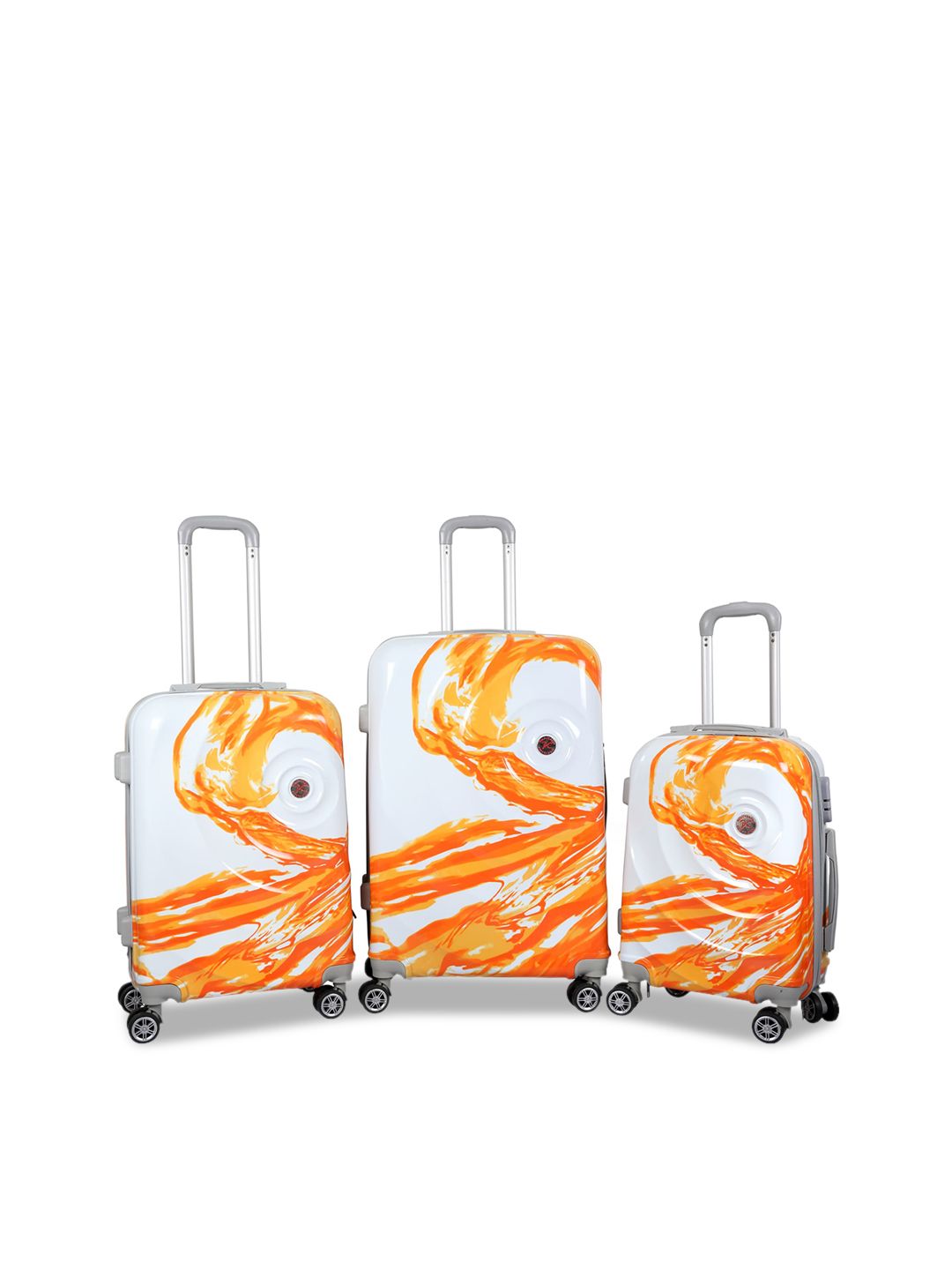 Polo Class Unisex Set of 3 Orange & White Printed Hard Luggage Trolley Bags Price in India
