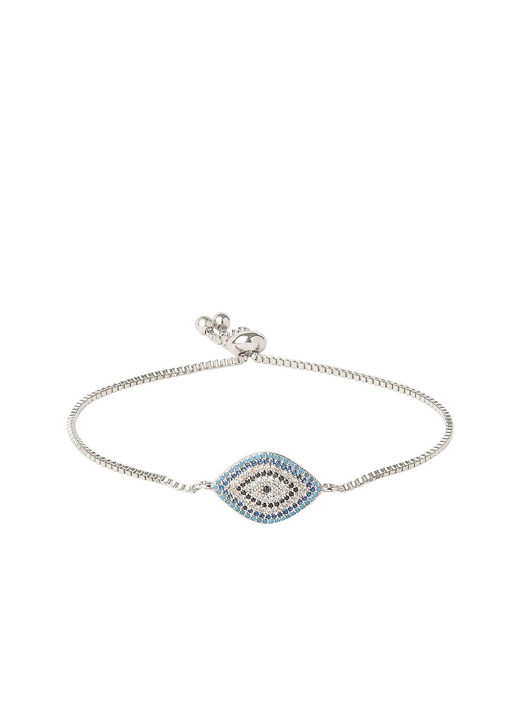 Moon Dust Women Silver-Toned & Blue Brass American Diamond Silver-Plated Charm Bracelet Price in India