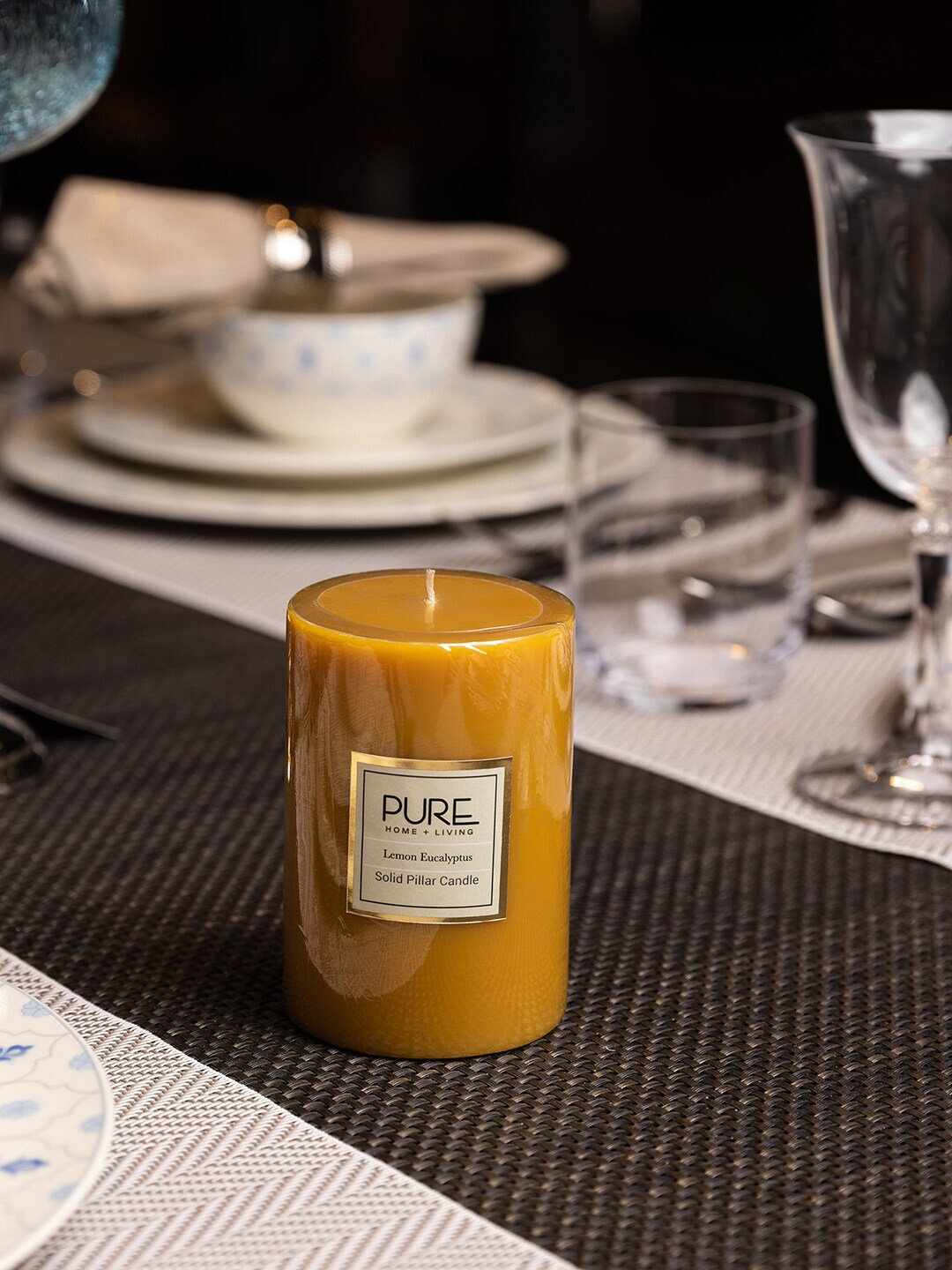 Pure Home and Living Mustard Yellow Solid Pillar Candle Price in India