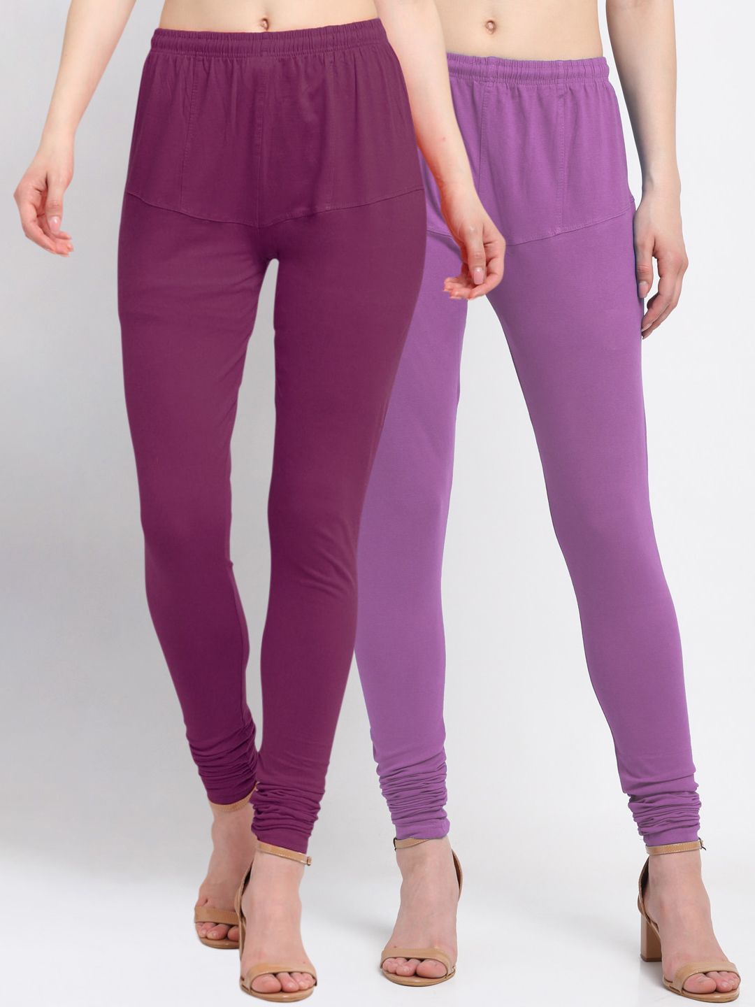 KLOTTHE Women Pack Of 2 Purple Solid Cotton Churidar-Length Leggings Price in India