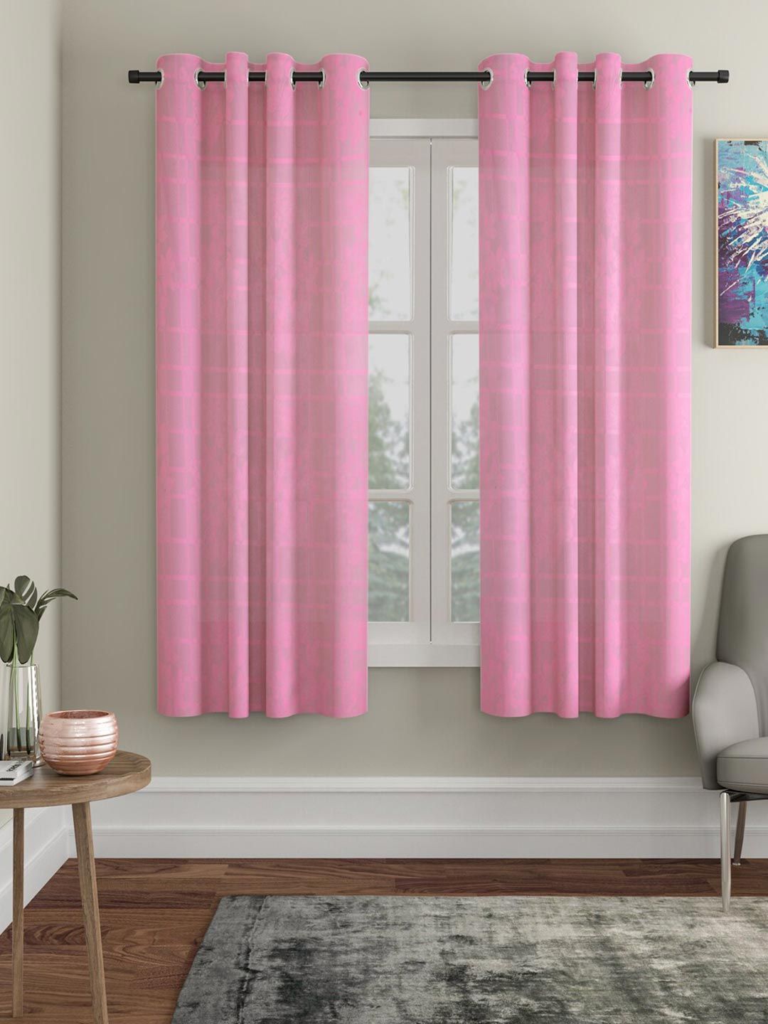 HOSTA HOMES Pink Set of 2 Floral Window Curtain Price in India