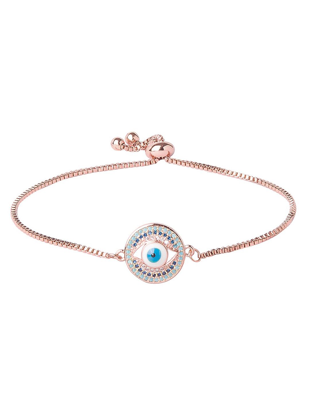 Moon Dust Women Rose Gold & Blue Brass American Diamond Rose Gold-Plated Charm Bracelet Price in India