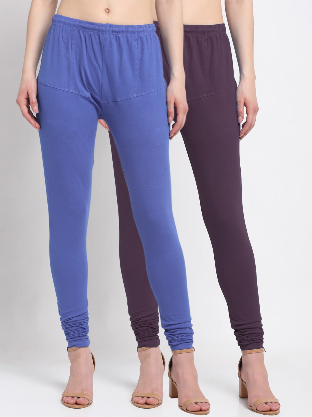 KLOTTHE Women Pack Of 2 Blue & Purple Solid Churidar-Length Cotton Leggings Price in India