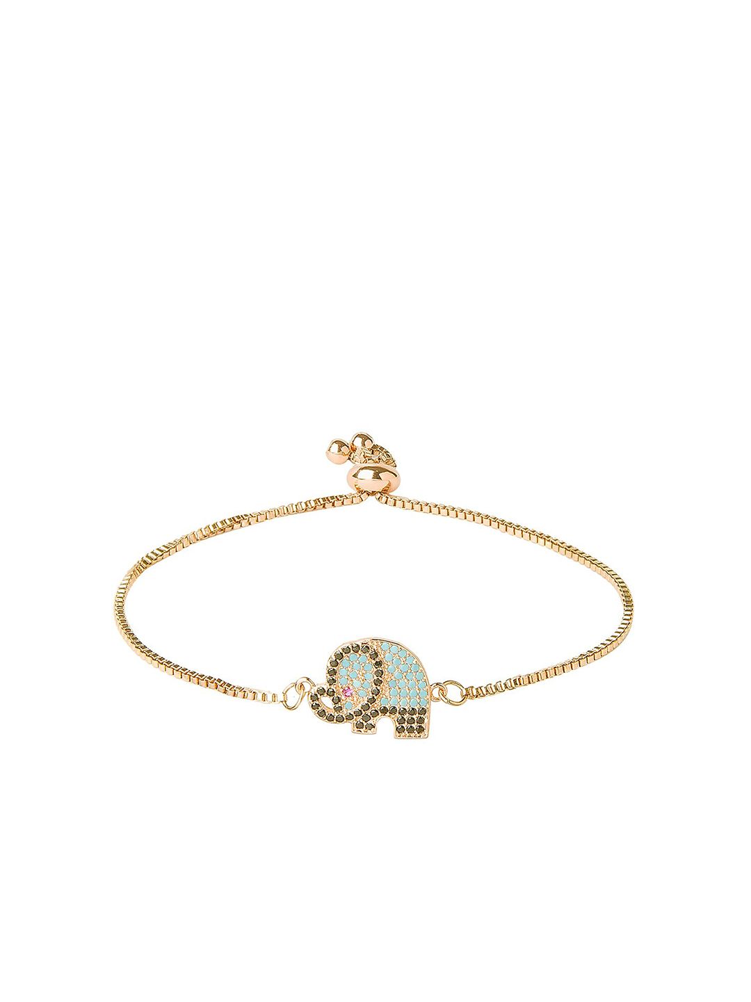 Moon Dust Women Gold-Toned & Blue Brass American Diamond Gold-Plated Charm Bracelet Price in India