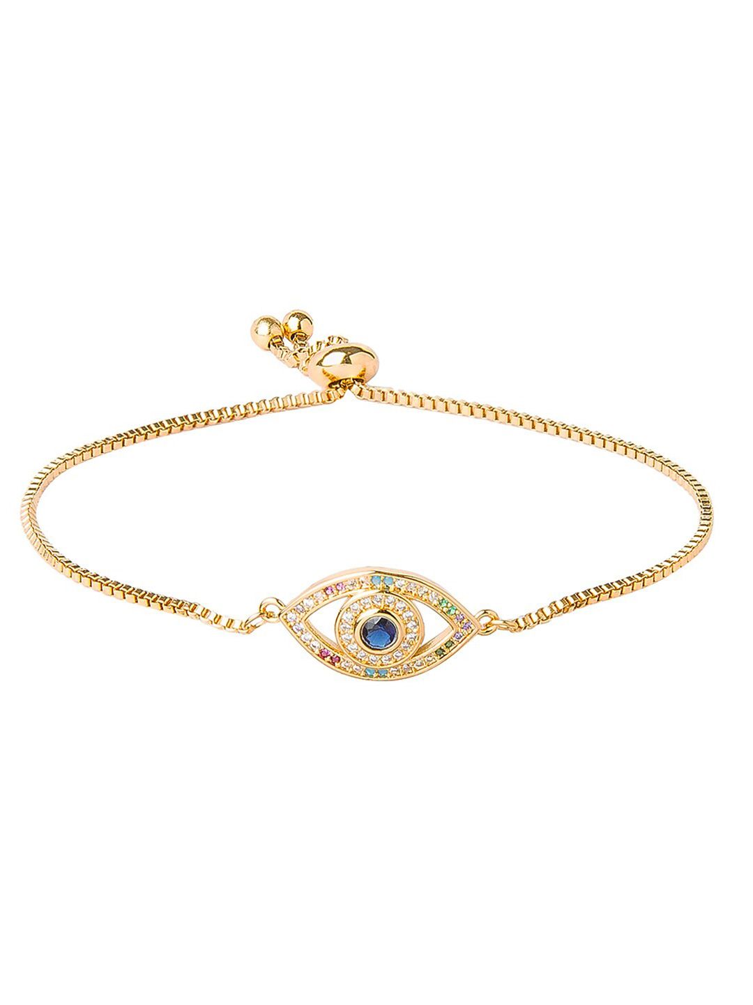 Moon Dust Women Gold-Toned & Blue Brass American Diamond Gold-Plated Charm Bracelet Price in India